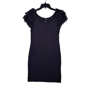 H&M Little Black Dress LBD Bodycon Ruffle Gathered Sleeves Womens size Small